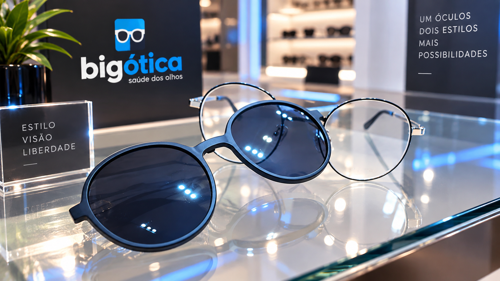 Óculos clip-on da Big Ótica